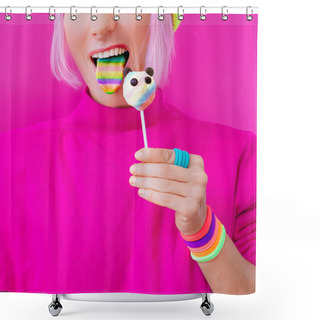 Personality  Happy Funny Girl. Love Sweets. Panda Candy And Rainbow Shower Curtains