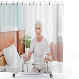 Personality  Senior Woman With Walker In Hospital Shower Curtains