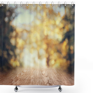 Personality  Striped Wooden Background On Beautiful Blurred Autumnal Wallpaper Shower Curtains