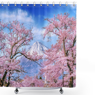 Personality  Fuji Mountain And Cherry Blossoms In Spring, Japan. Shower Curtains