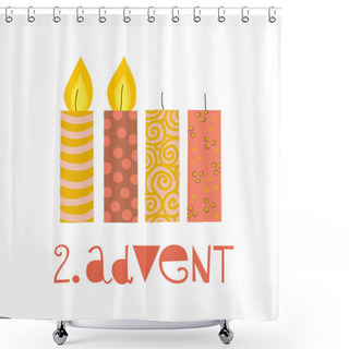 Personality  Two Burning Advent Candles Vector Illustration. Second Sunday In Advent. Zweiter Advent German Text. Flat Holiday Design With Candles On White Background. For Greeting Holiday Cards, Poster, Christmas Shower Curtains