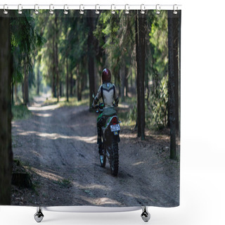 Personality  Off-road Motorcycle Trip In The Forest, Beautiful Girl, Feminism, Sport, Brutality, Motorcyclist Equipment, Motorcycle Driver, Concept, Active Lifestyle, Enduro Shower Curtains