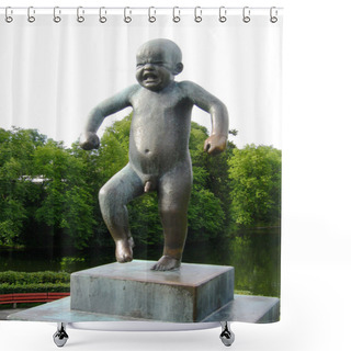 Personality  Angry Boy (Sinnataggen) Sculpture At The Vigeland Park In Oslo, Norway Shower Curtains