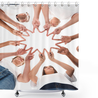 Personality  Volunteers Assembling Star Of Peace Gestures Shower Curtains