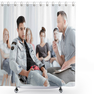 Personality  Therapist Talking To Teenager Shower Curtains