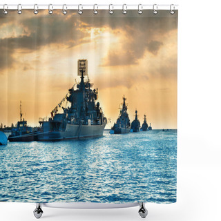 Personality  Military Navy Ships In A Sea Bay Shower Curtains