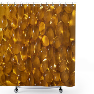 Personality  Top View Of Golden Shiny Fish Oil Capsules In Dark Shower Curtains