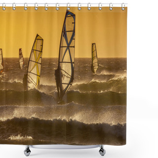 Personality  Windsurfing In Sunset Time. Shower Curtains