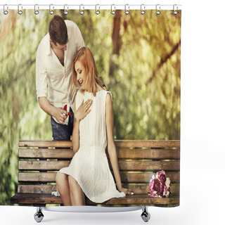 Personality  Man Making Propose To His Girlfriend Shower Curtains