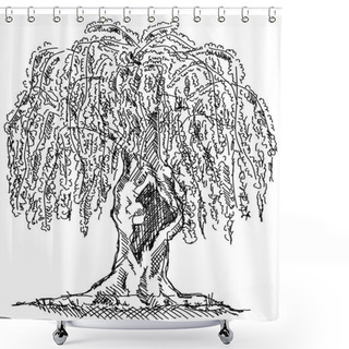 Personality  Willow Tree Draw Shower Curtains