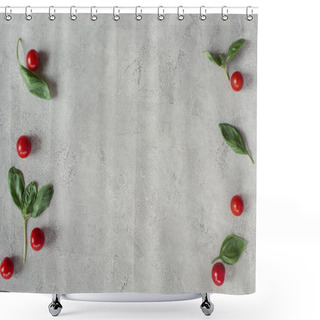 Personality  Flat Lay With Arranged Cherry Tomatoes And Spinach On Grey Tabletop Shower Curtains