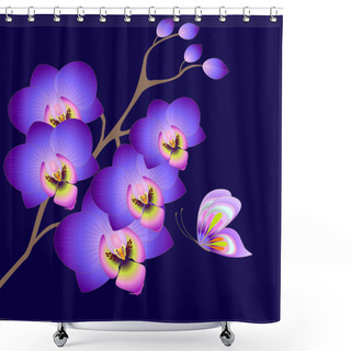 Personality  Floral Background With Orchids And Butterfly. Shower Curtains
