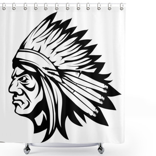 Personality  American Indian Chief, Indian Face Drawing Sketch, Indian Chief Head In Black And White, Vector Graphics To Design Shower Curtains