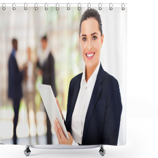 Personality  Beautiful Female Corporate Worker With Tablet Computer In Office Shower Curtains