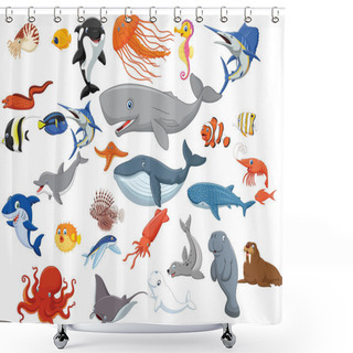 Personality  Cartoon Sea Animals Isolated On White Background Shower Curtains