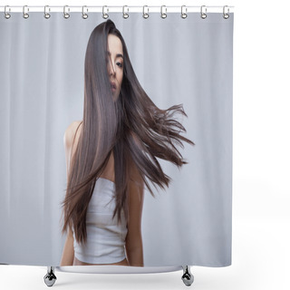 Personality  Beautiful Brunette Girl With Healthy Long Hair Shower Curtains