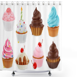 Personality  Cupcake, Fairy Cake. 3d Realistic Vector Icon Set Shower Curtains