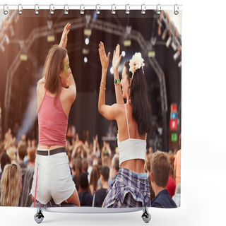 Personality  Two Girls In The Crowd At A Music Festival Shower Curtains
