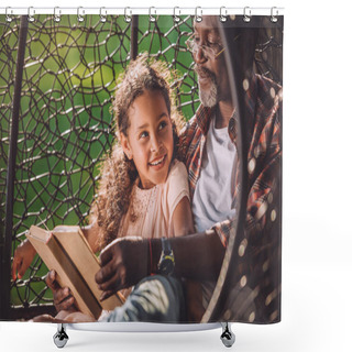 Personality  Granddaughter And Grandfather Reading Book  Shower Curtains