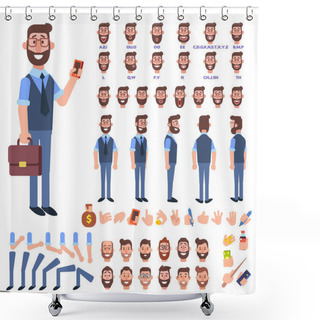 Personality  Front, Side, Back View Animated Character. Business Man Character Creation Set With Various Views, Hairstyles, Face Emotions, Poses And Gestures. Cartoon Style, Flat Vector Illustration. Shower Curtains