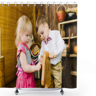Personality  Children Riding On A Wooden Horse Shower Curtains