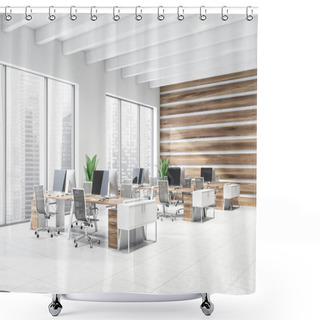 Personality  White And Wood Open Space Office Corner Shower Curtains