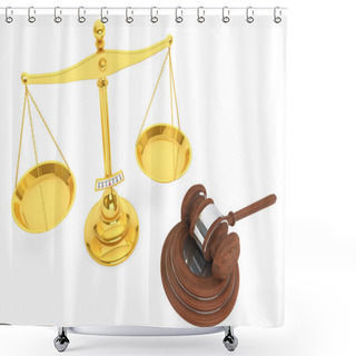 Personality  Justice Gold Scale And Wooden Gavel Shower Curtains