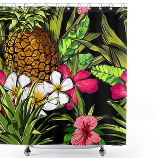 Personality  Tropical Flowers, Jungle Leaves, Paradise Flower. Beautiful Seamless Vector Floral Pattern Background, Exotic Print. Shower Curtains