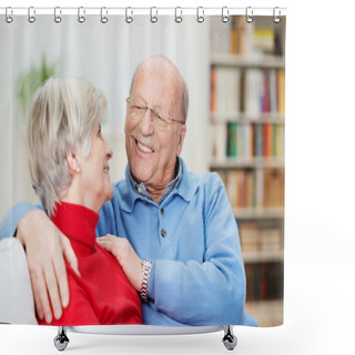 Personality  Romantic Senior Couple Relaxing At Home Shower Curtains