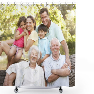Personality  Portrait Of Extended Family Group In Park Shower Curtains