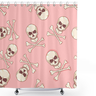 Personality  Vector Seamless Pattern - Skulls And Bones Shower Curtains