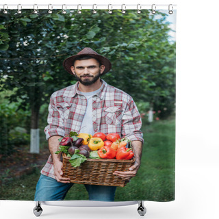 Personality  Farmer Holding Basket With Vegetables Shower Curtains