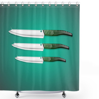 Personality  Kitchen Knives On Green Background. Vector Shower Curtains