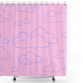 Personality  Seamless Doodle. Cartoon Clouds Contour On A Pink Background. Sketch Vector Illustration. Shower Curtains