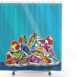 Personality  Pile Of Shoes Vector Pop Art Shower Curtains