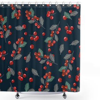 Personality  Christmas Seamless Pattern With Holly Berries Background, Winter Pattern With Holly, Wrapping Paper, Winter Greetings, Web Page Background, Christmas And New Year Greeting Cards Shower Curtains