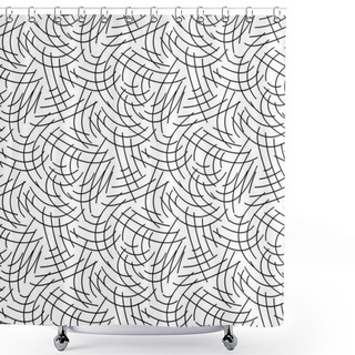 Personality  Abstract Vector Seamless Floral Background Of Doodle Hand Drawn Lines. Monochrome Wave Pattern. Coloring Book Page. Black White Wallpaper. Shower Curtains