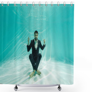 Personality  Arabian Businessman Meditating In Swimming Pool  Shower Curtains