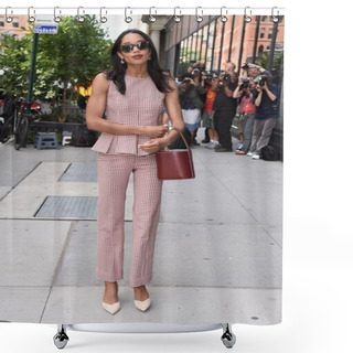 Personality  Laura Harrier (wearing Brock Collection) Out And About For Celebrity Candids - MON, , New York, NY June 26, 2017. Photo By: Derek Storm/Everett Collection Shower Curtains