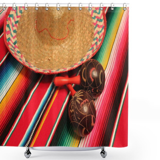 Personality  Mexico Poncho Sombrero Maracas Background Fiesta Cinco De Mayo Decoration Bunting Papel Picado Shower Curtains
