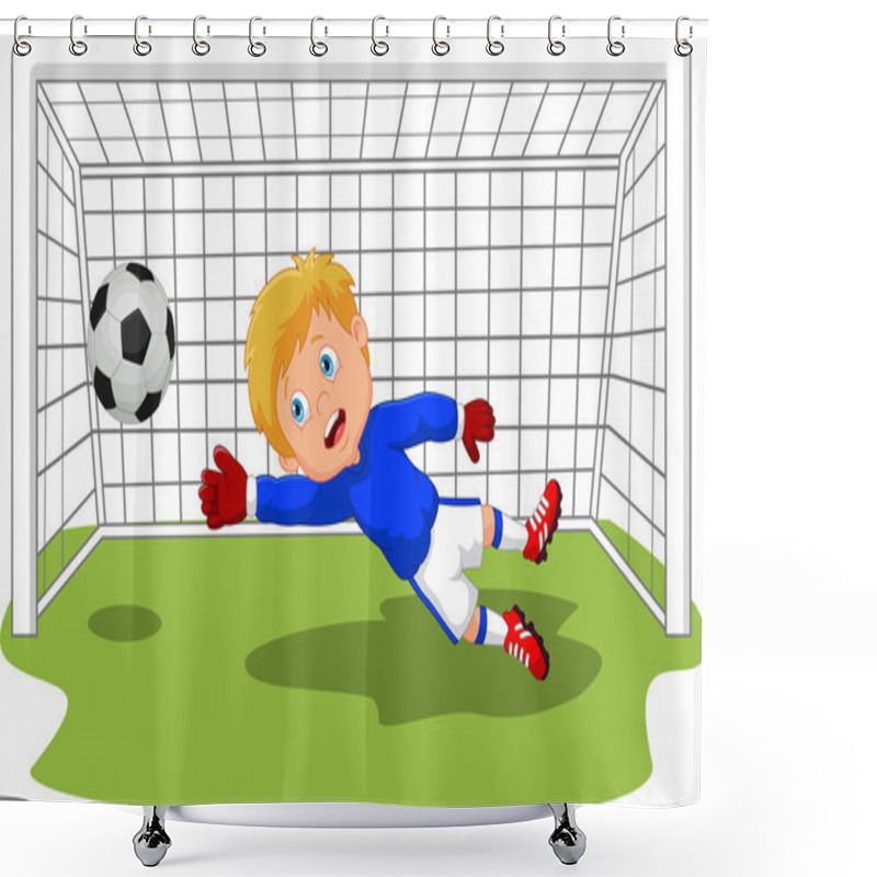 Personality  Cartoon Soccer Football Goalie Keeper Saving A Goal Shower Curtains