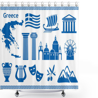 Personality  Greece Travel Icons Set Shower Curtains