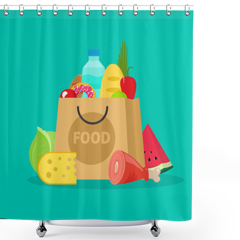 Personality  Grocery Bag Vector Illustration Isolated, Paper Packet Of Groceries Shower Curtains