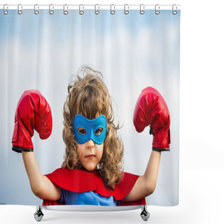 Personality  Superhero Kid. Girl Power Concept Shower Curtains