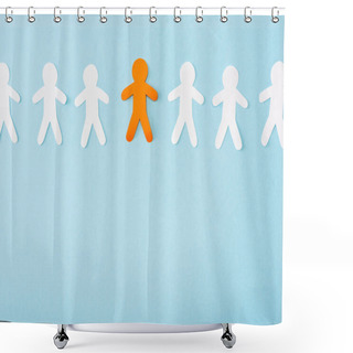 Personality  Top View Of Orange Decorative Man Among White On Blue Background Shower Curtains