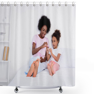 Personality  African American Mother And Daughter Playing In Bed At Home Shower Curtains