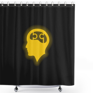 Personality  Bald Head With Puzzle Brain Yellow Glowing Neon Icon Shower Curtains