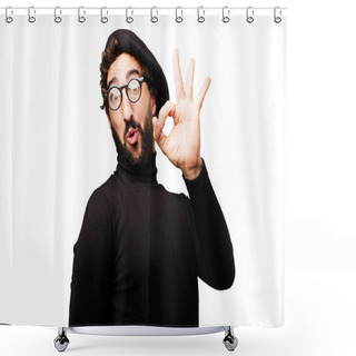 Personality  Young French Artist With Okay Sign Shower Curtains