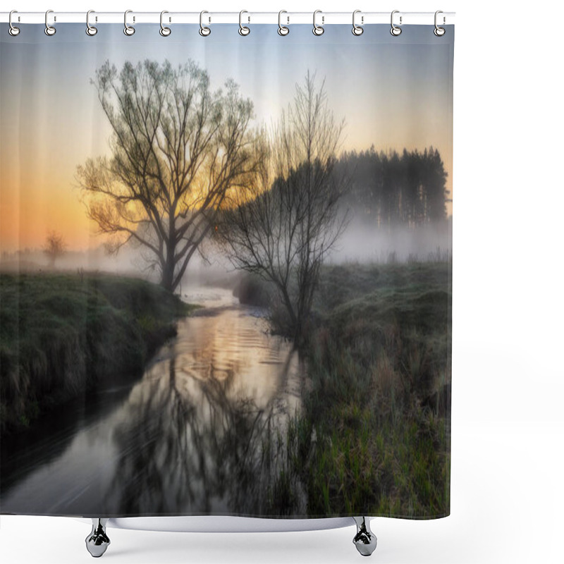 Personality  Spring Morning. Picturesque Stream. Foggy Dawn Shower Curtains