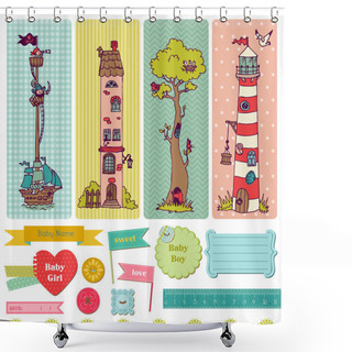 Personality  Scrapbook Design Elements - Vintage Child Set - In Vector Shower Curtains